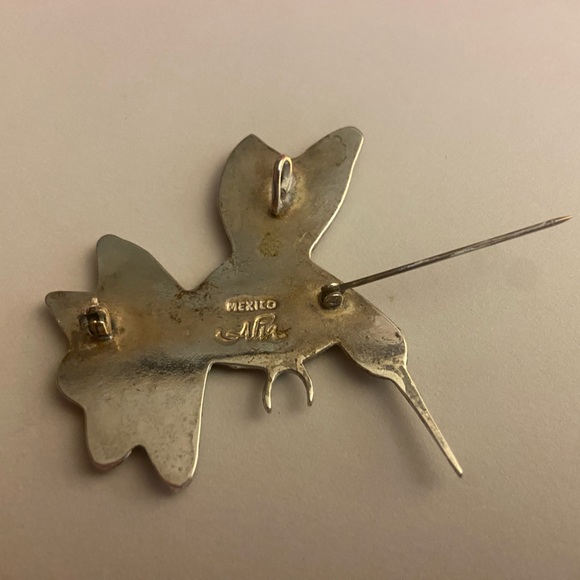 Vintage Alia Mexico Silver & Inlaid Abalone Hummingbird Brooch/Pendant Combo - - Picture 2 of 4